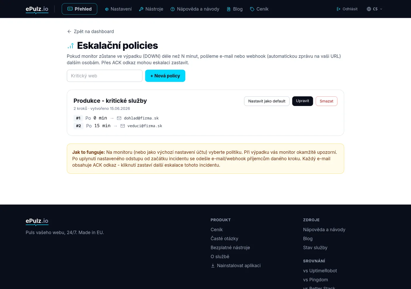 Seznam eskalačních politik