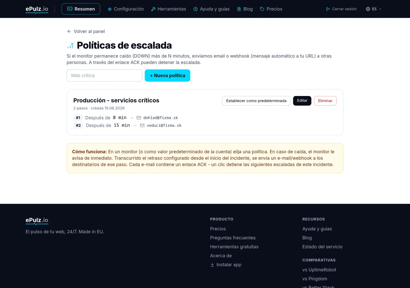 Lista de políticas de escalado
