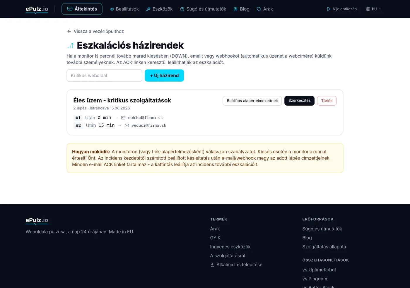 Eszkalációs szabályzatok listája