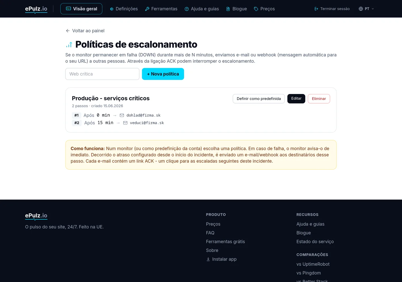 Lista de políticas de escalonamento