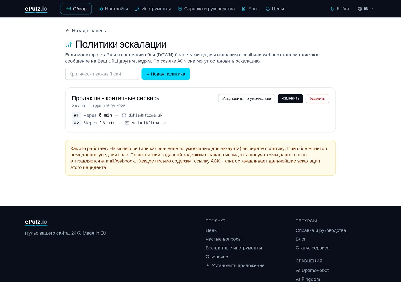 Список политик эскалации