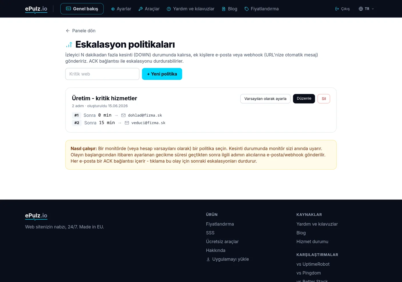Yükseltme politikalarının listesi