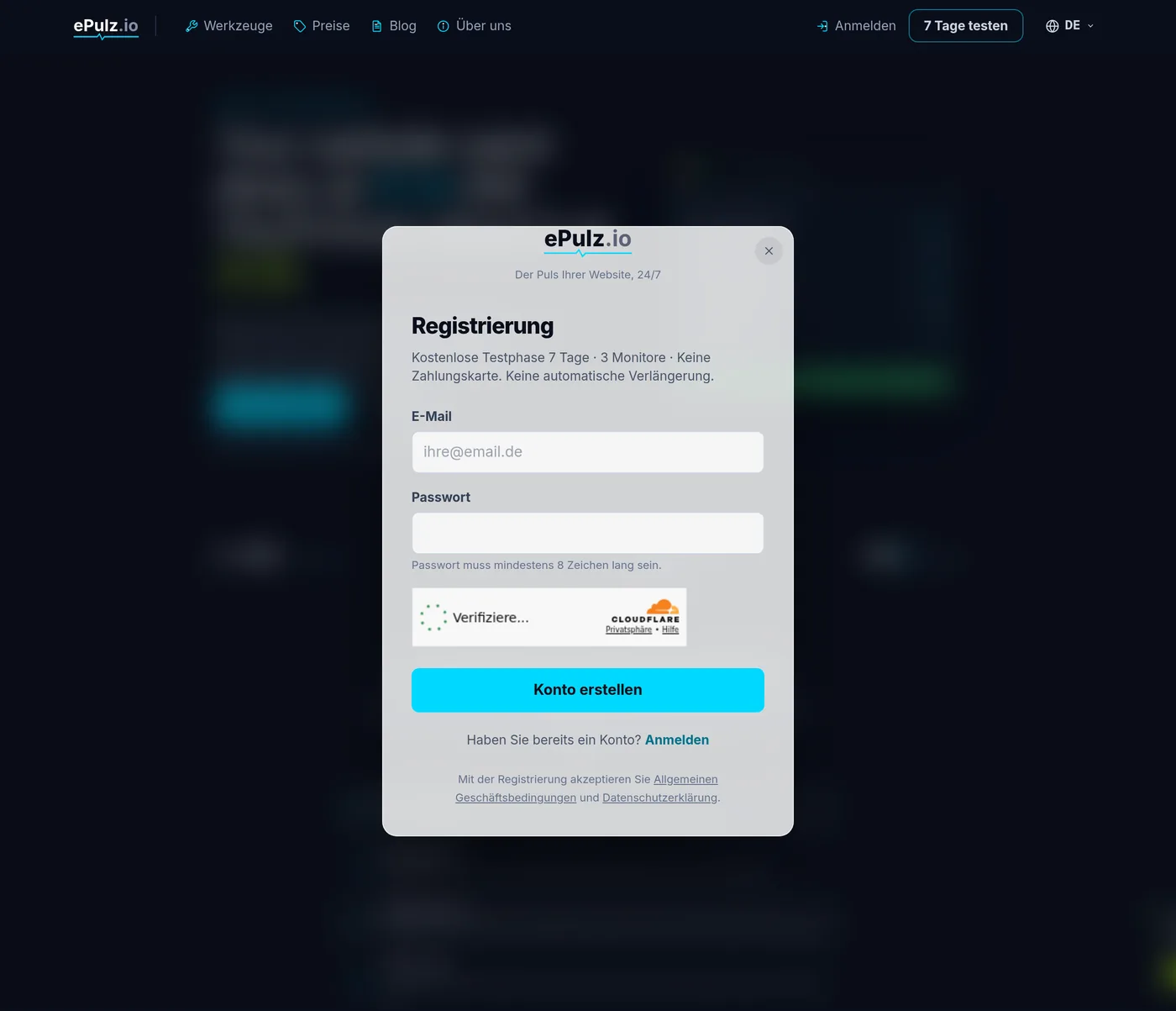ePulz.io-Registrierungsformular
