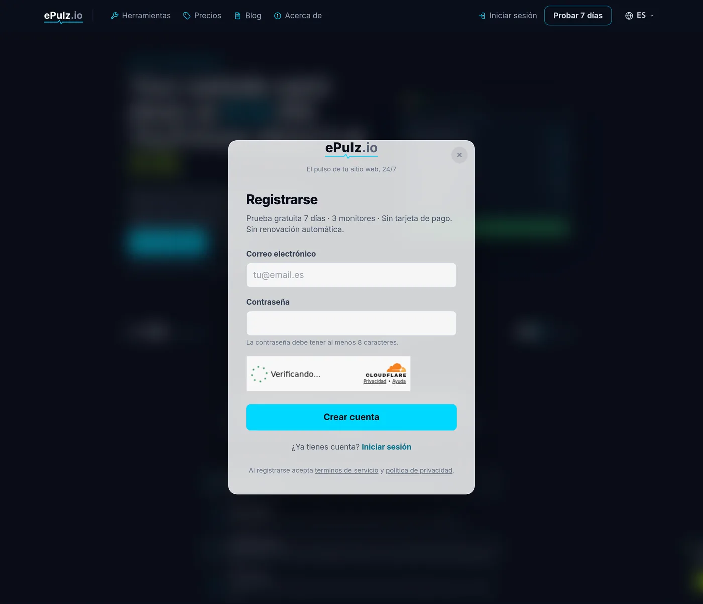 Formulario de registro de ePulz.io