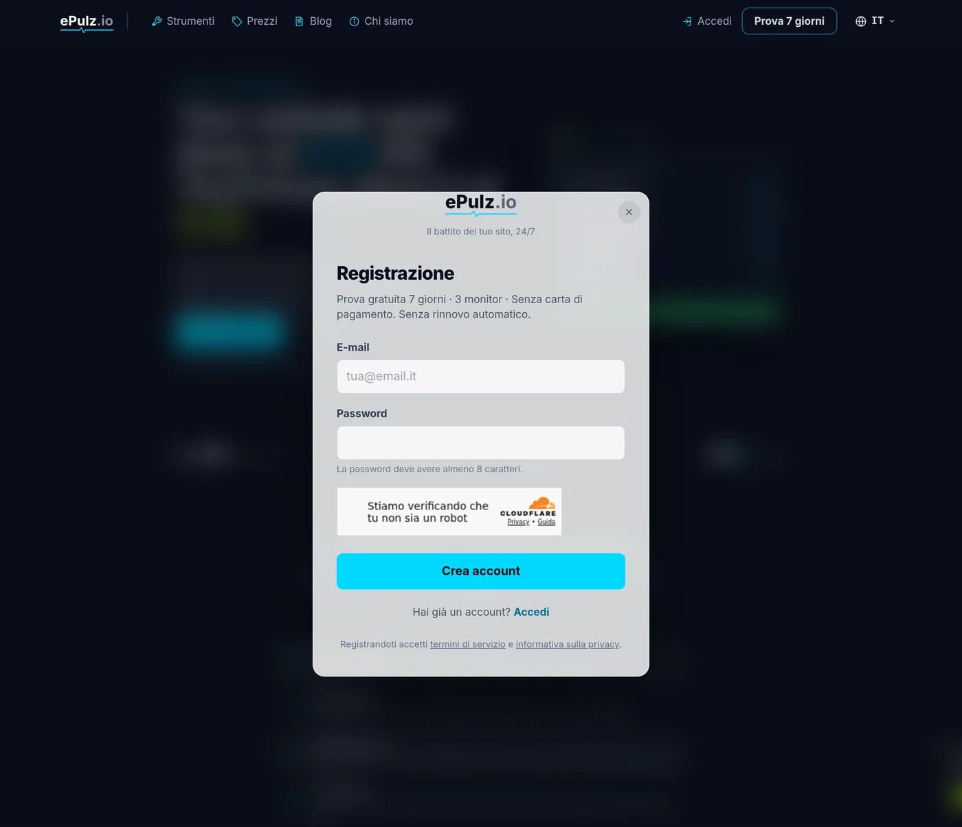 Modulo di registrazione ePulz.io