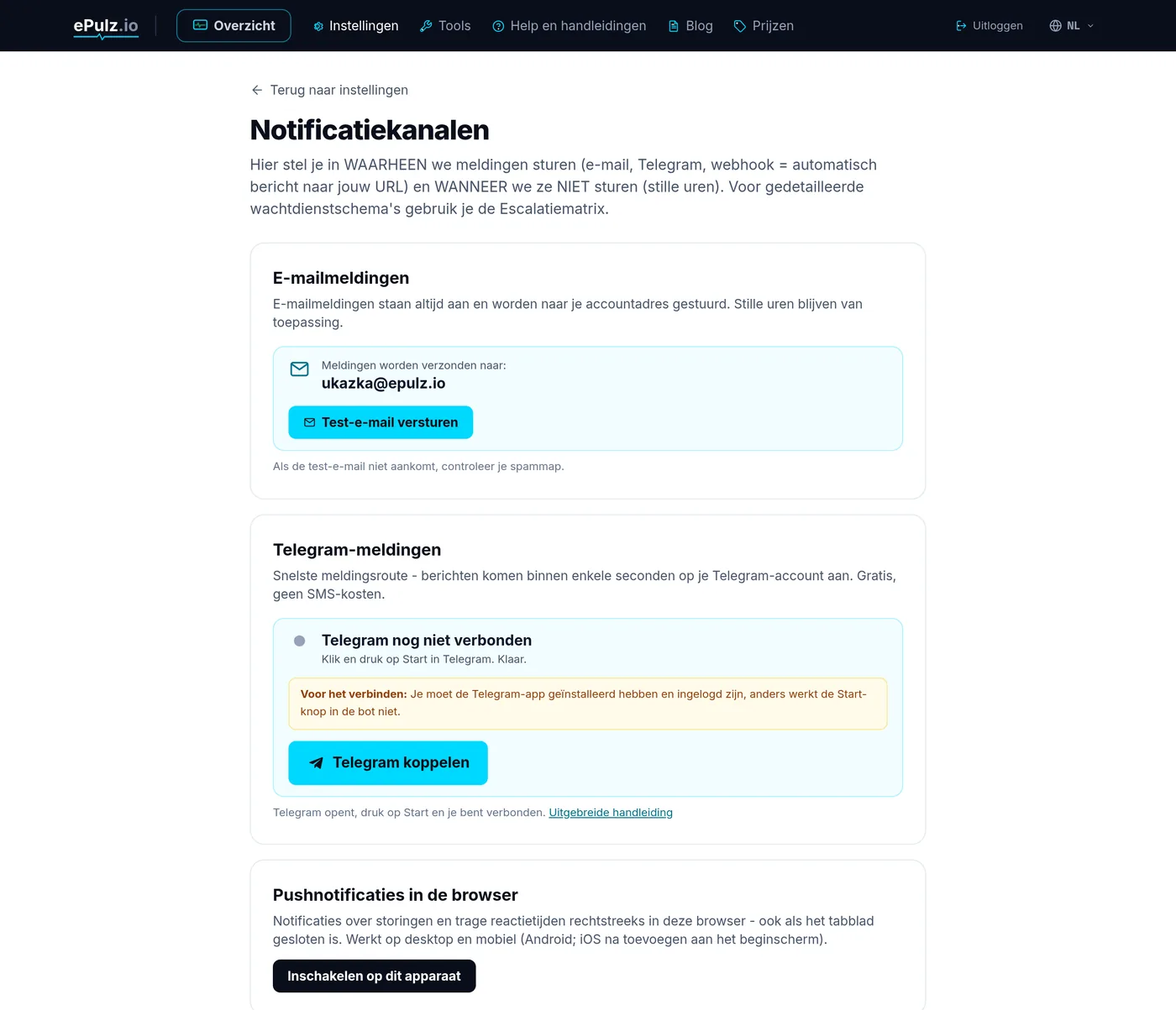 Meldingsinstellingen in ePulz.io