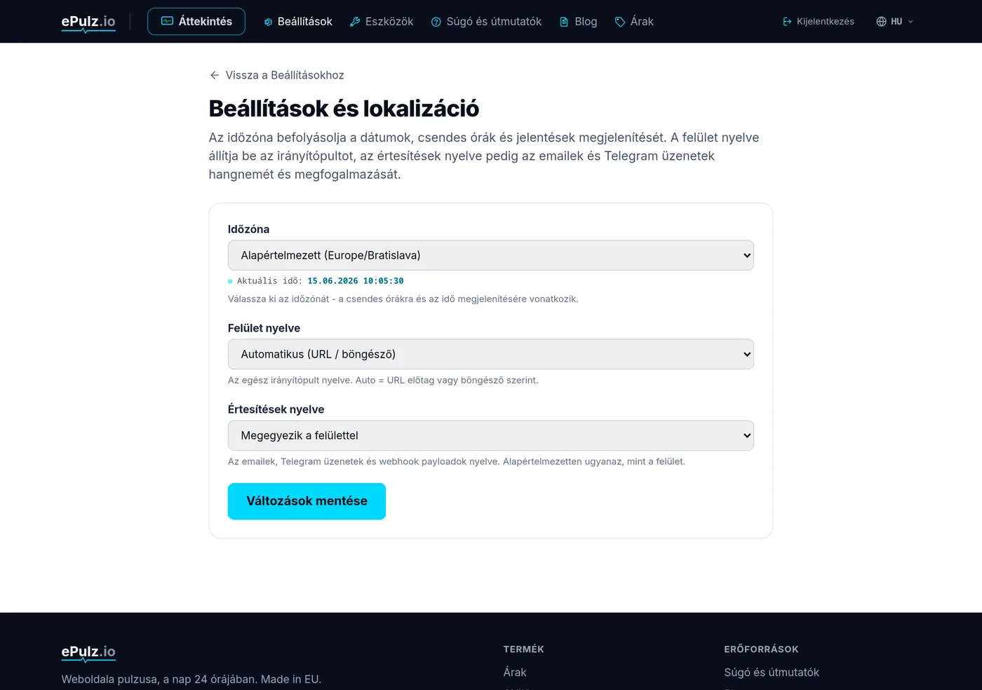 Beállítások és lokalizáció a beállításokban - időzóna és nyelv kiválasztása