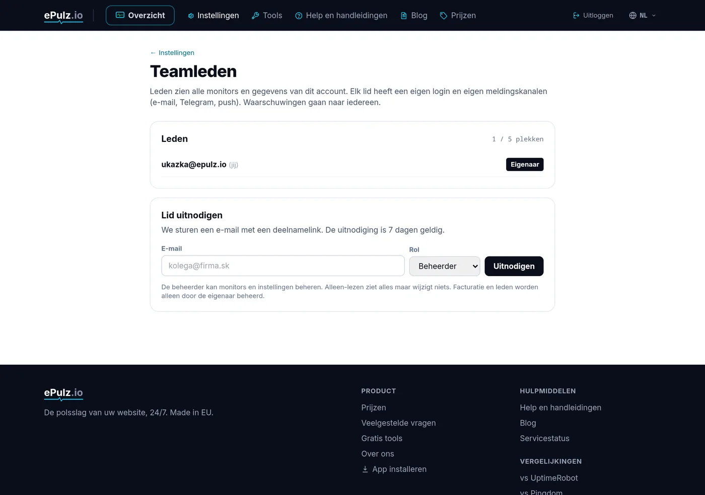 Teamaccounts - ledenlijst, rollen en uitnodigingen