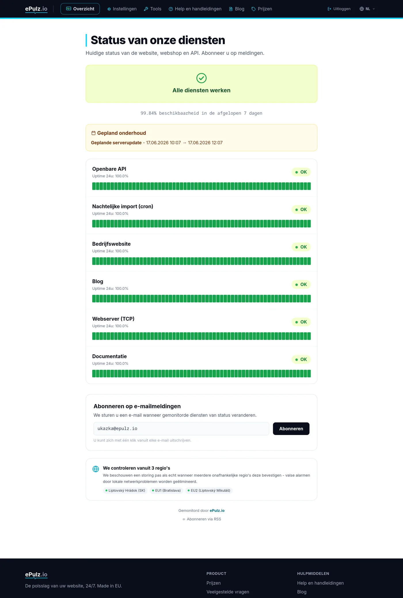 Openbare statuspagina ePulz.io