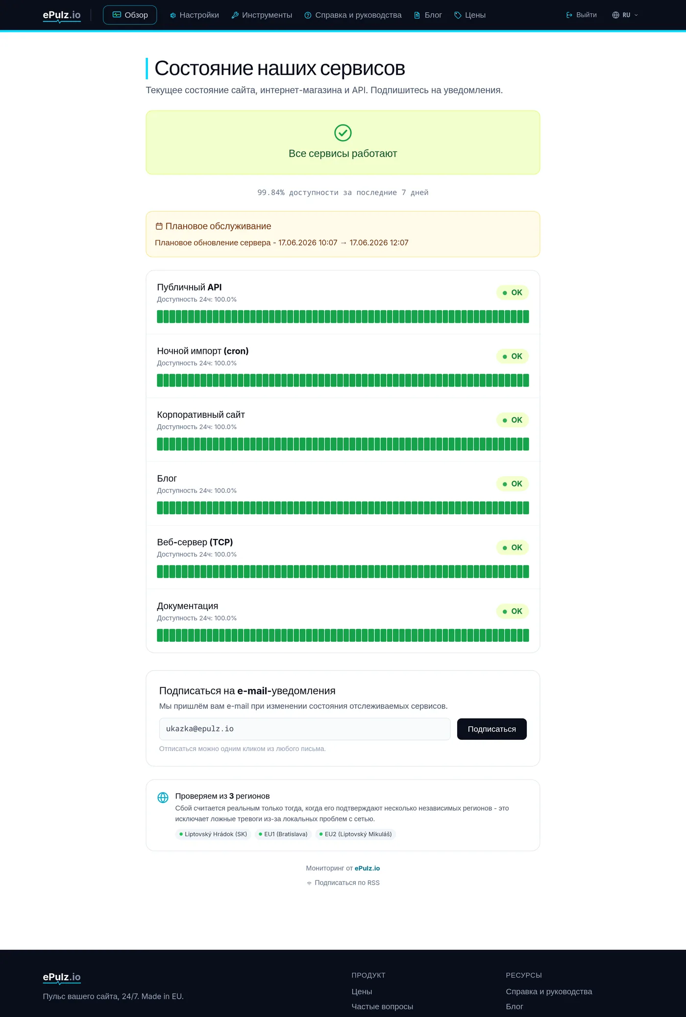 Публичная status-страница ePulz.io