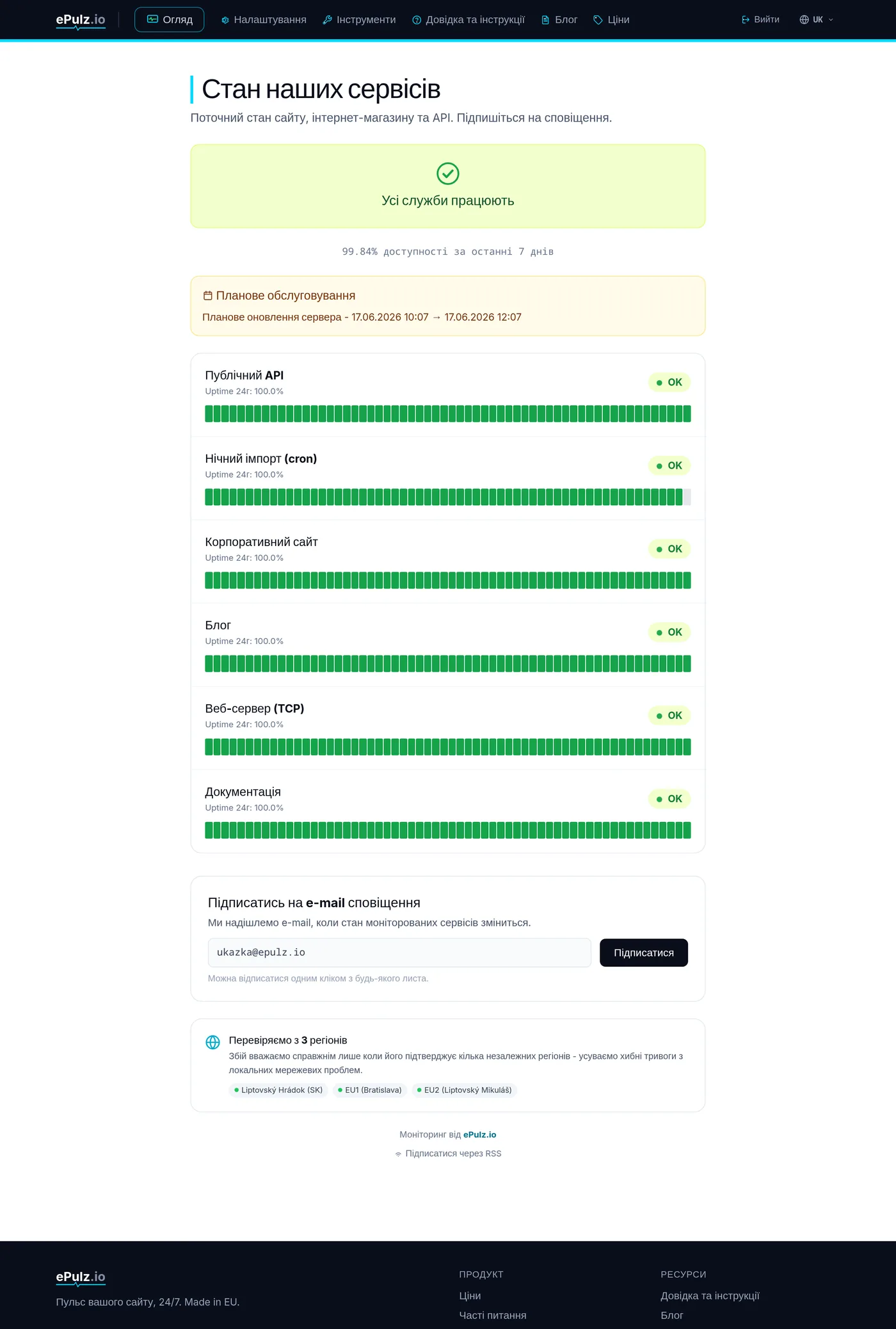 Публічна status-сторінка ePulz.io