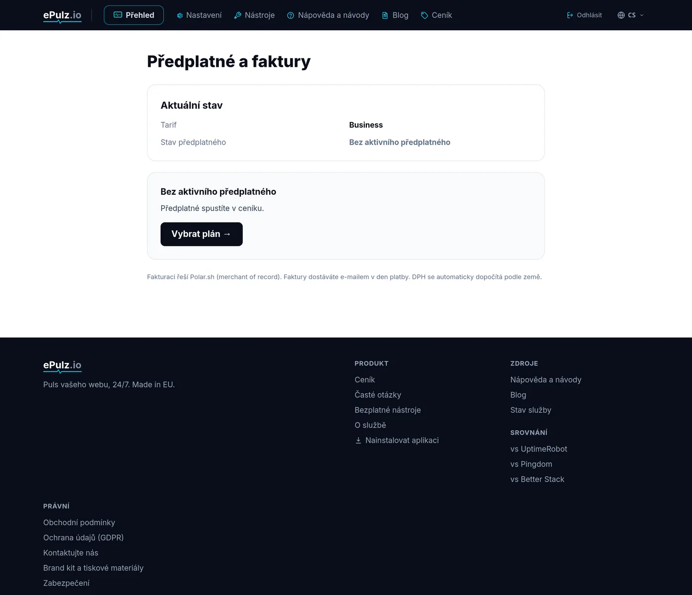 Předplatné a fakturace v ePulz.io s odkazem na Customer Portal