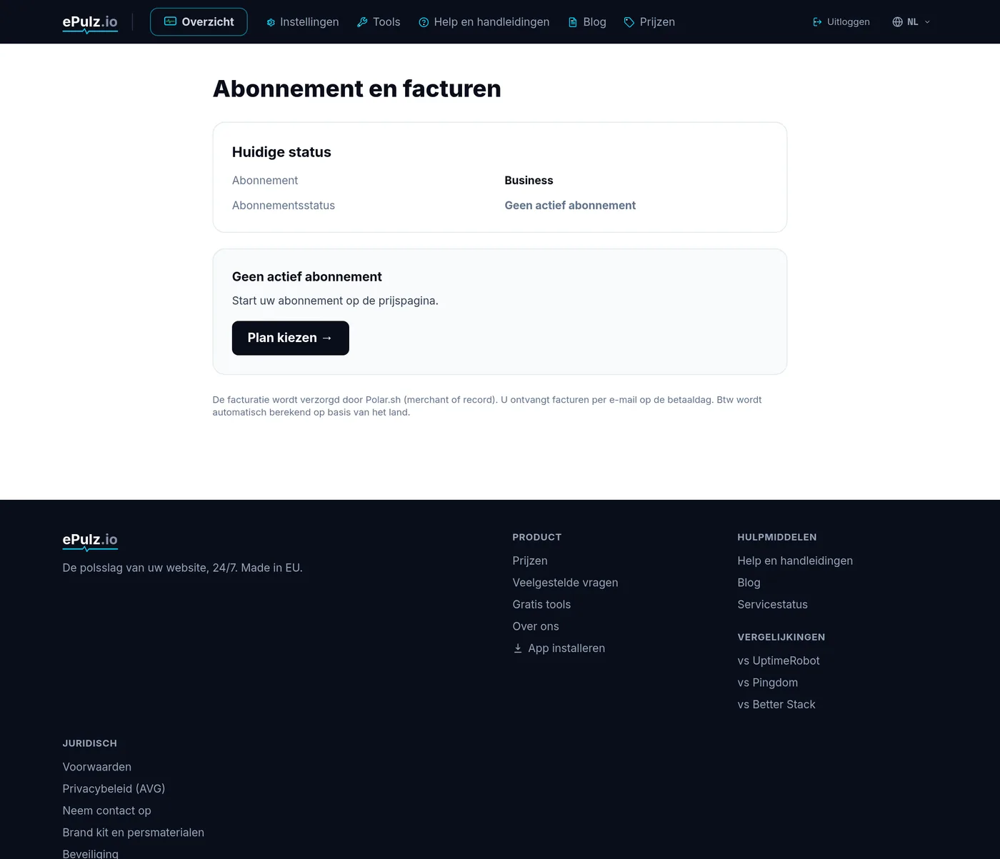 Abonnement en facturatie in ePulz.io met een link naar het Customer Portal