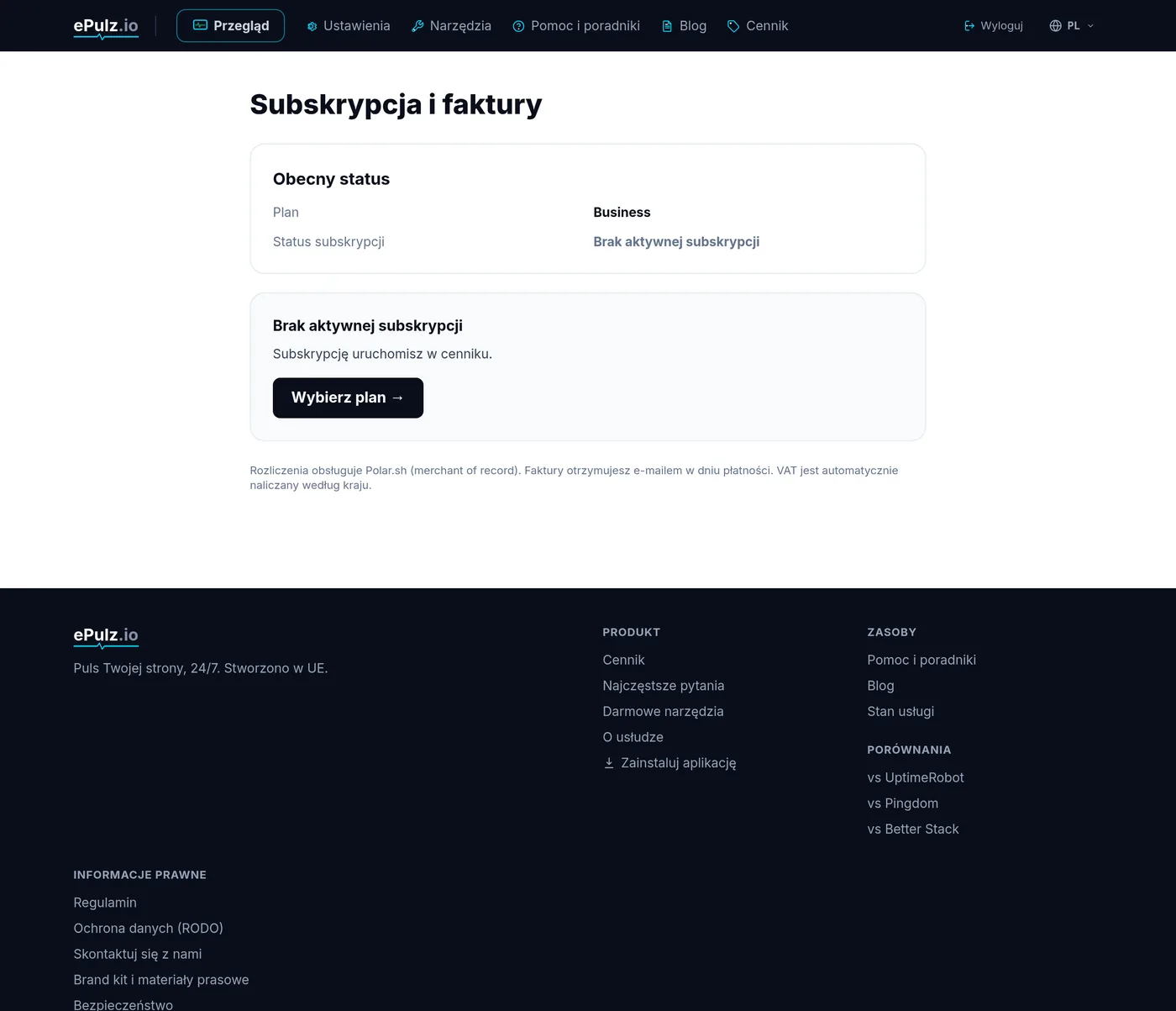 Subskrypcja i fakturowanie w ePulz.io z odnośnikiem do Customer Portal